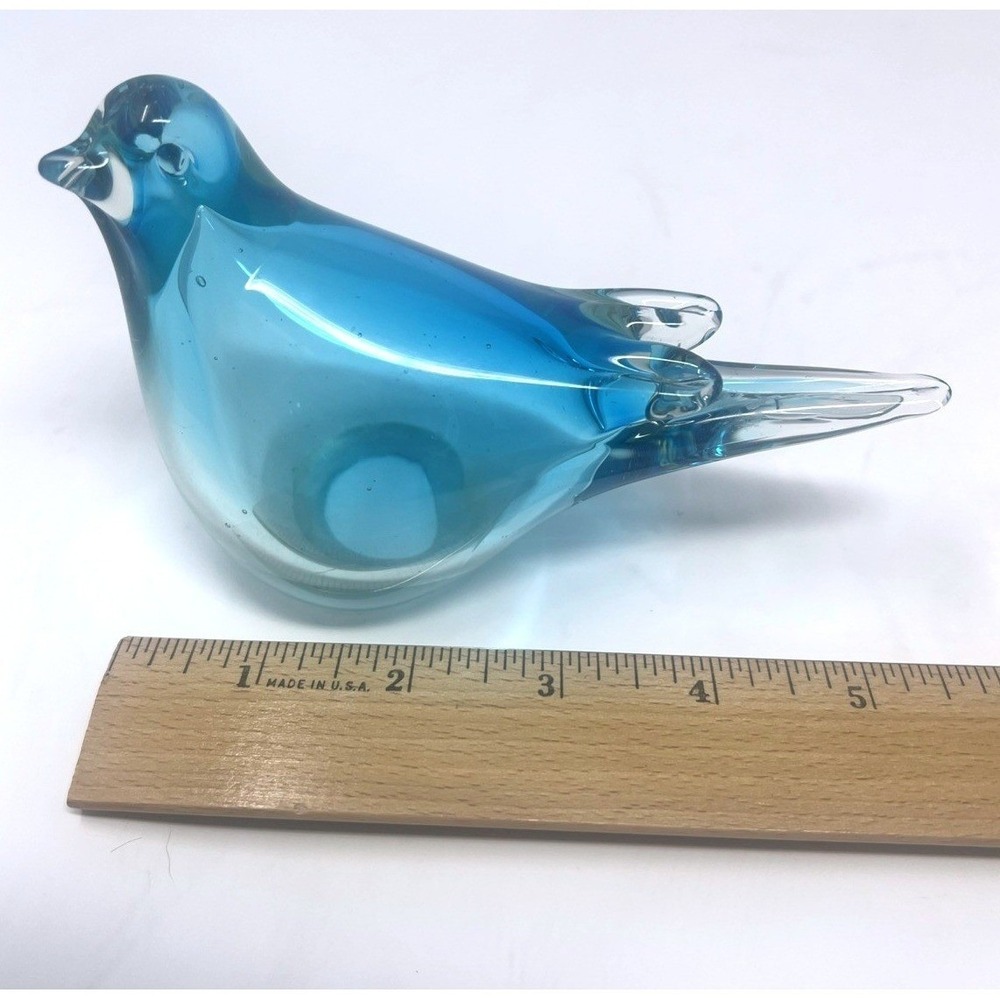 RARE HAND BLOWN GLASS BLUE Sparrow BIRD Of Happiness Style FIGURINE 5" w x 3" h - Picture 8 of 9